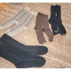Men's Dress Socks (4) Gold Toe Black Tan Brown Charcoal Grey Nylon Nice Sz 10-13
